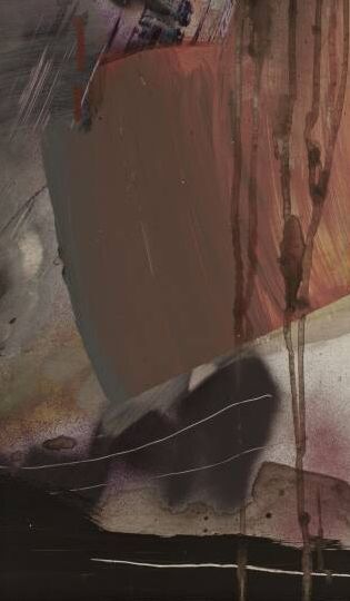 Abstract Archive, Acrylic on Paper, A Chevelure of Oranges in the Emptiness of the World, 9 × 14 inches — by Tucson artist Josh Goldberg